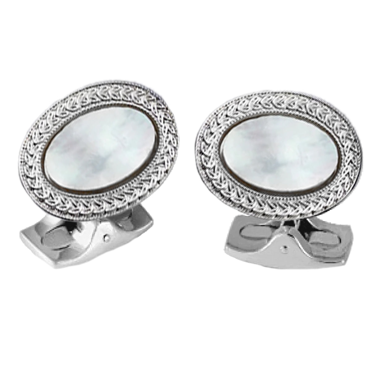 Deakin & Francis Mother-of-Pearl Oval Wreath Rhodium Cufflinks