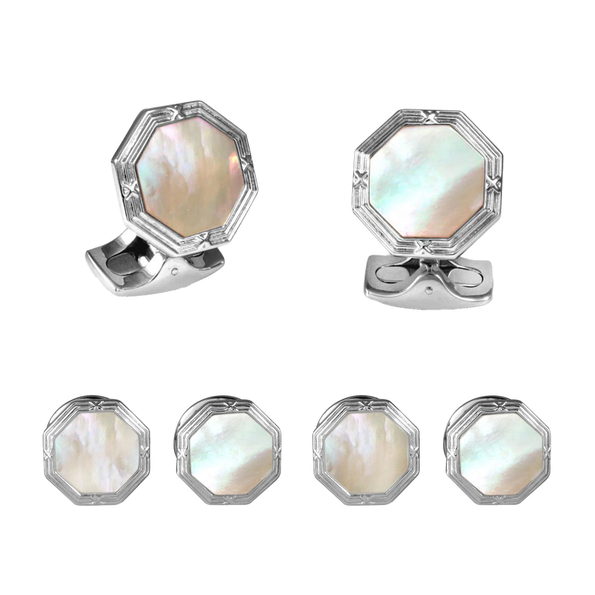 Deakin & Francis Mother-of-Pearl Octagonal Rhodium Dress Set