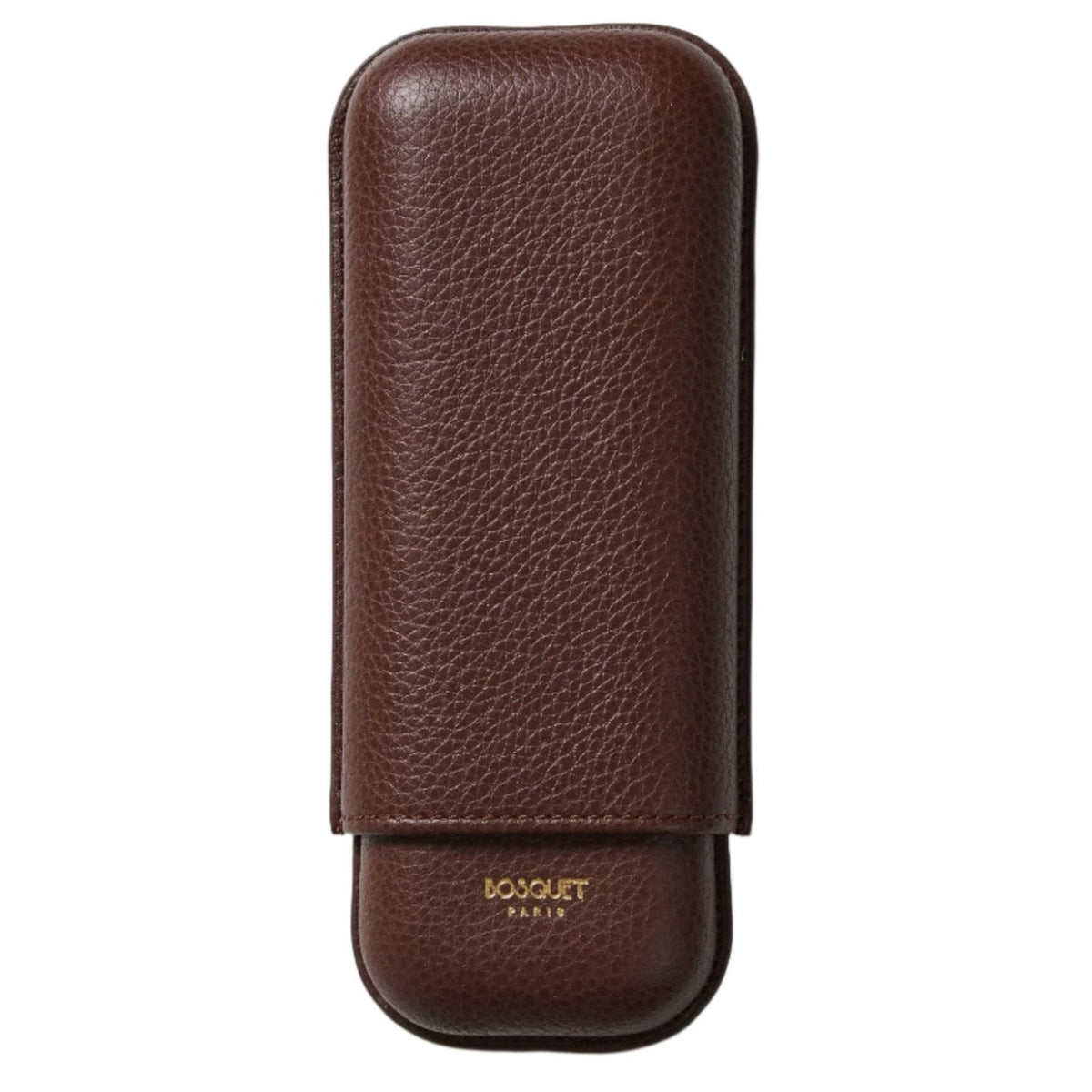 A Bosque Smooth Dark Brown Leather Cigar Case on a white surface.