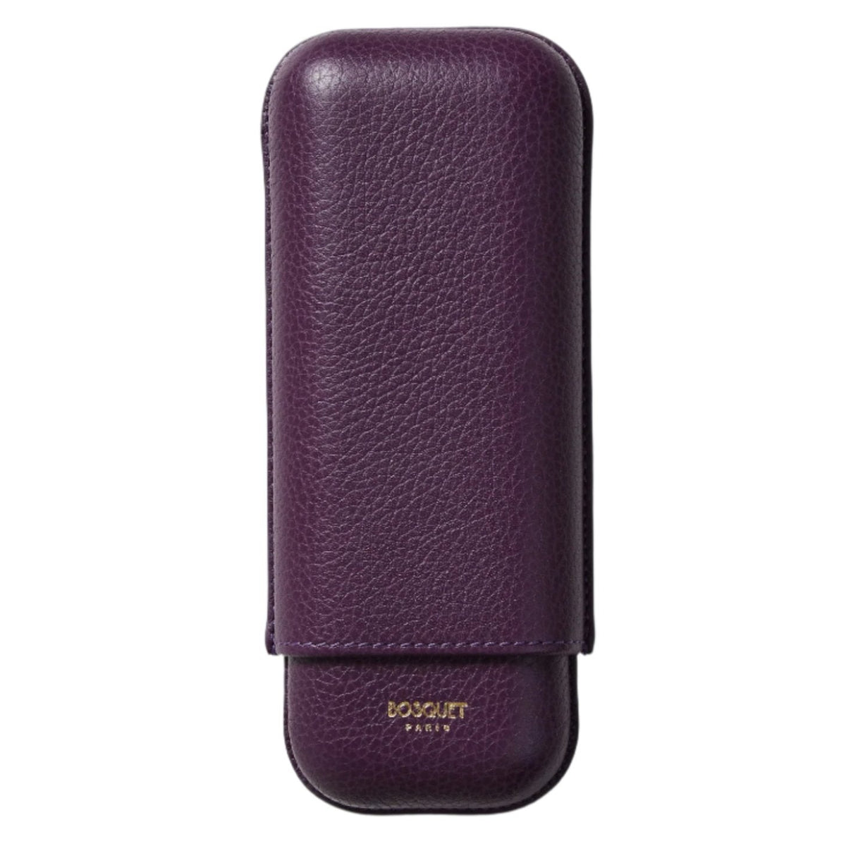 A Bosquet smooth purple leather cigar case in purple on a white surface.