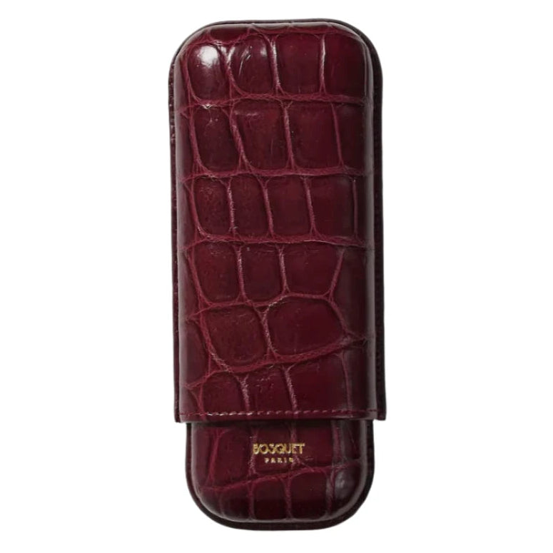 Bosquet Burgundy Crocodile Leather Cigar Case (2 cigars)
