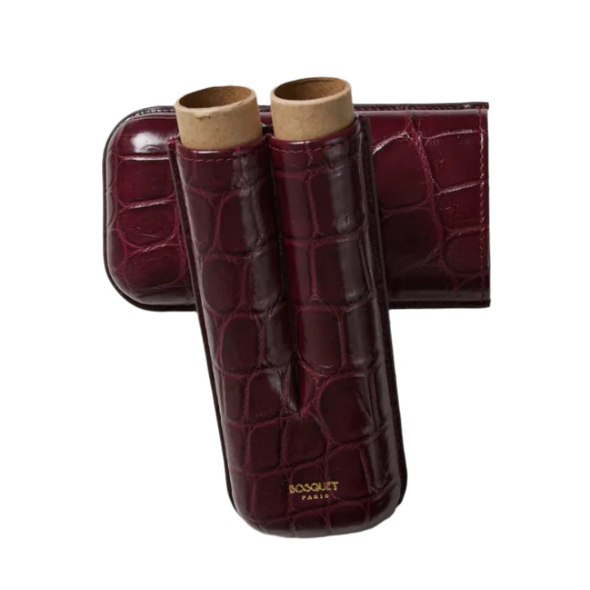 Bosquet Burgundy Crocodile Leather Cigar Case (2 cigars)