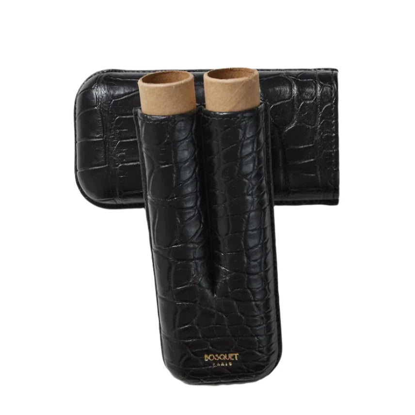 Bosquet Black Crocodile Leather Cylindrical Cigar Case (2 Cigars Bosquet Black Crocodile Leather Cylindrical Cigar Case (2 Cigars