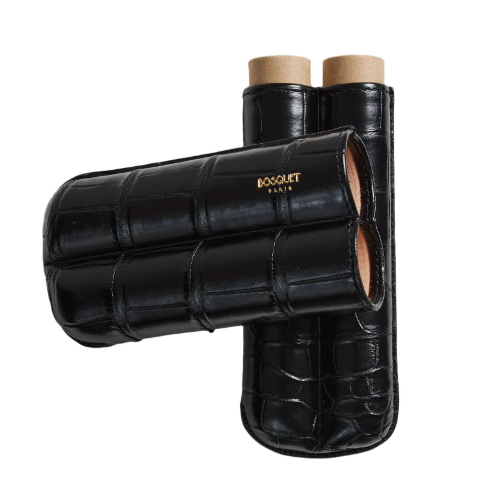 Bosquet Black Crocodile Leather Cylindrical Cigar Case (2 Cigars