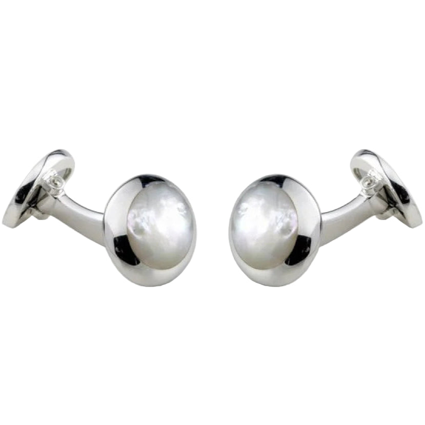 Deakin & Francis White Mother-of-Pearl Oval Sterling Silver Cufflinks