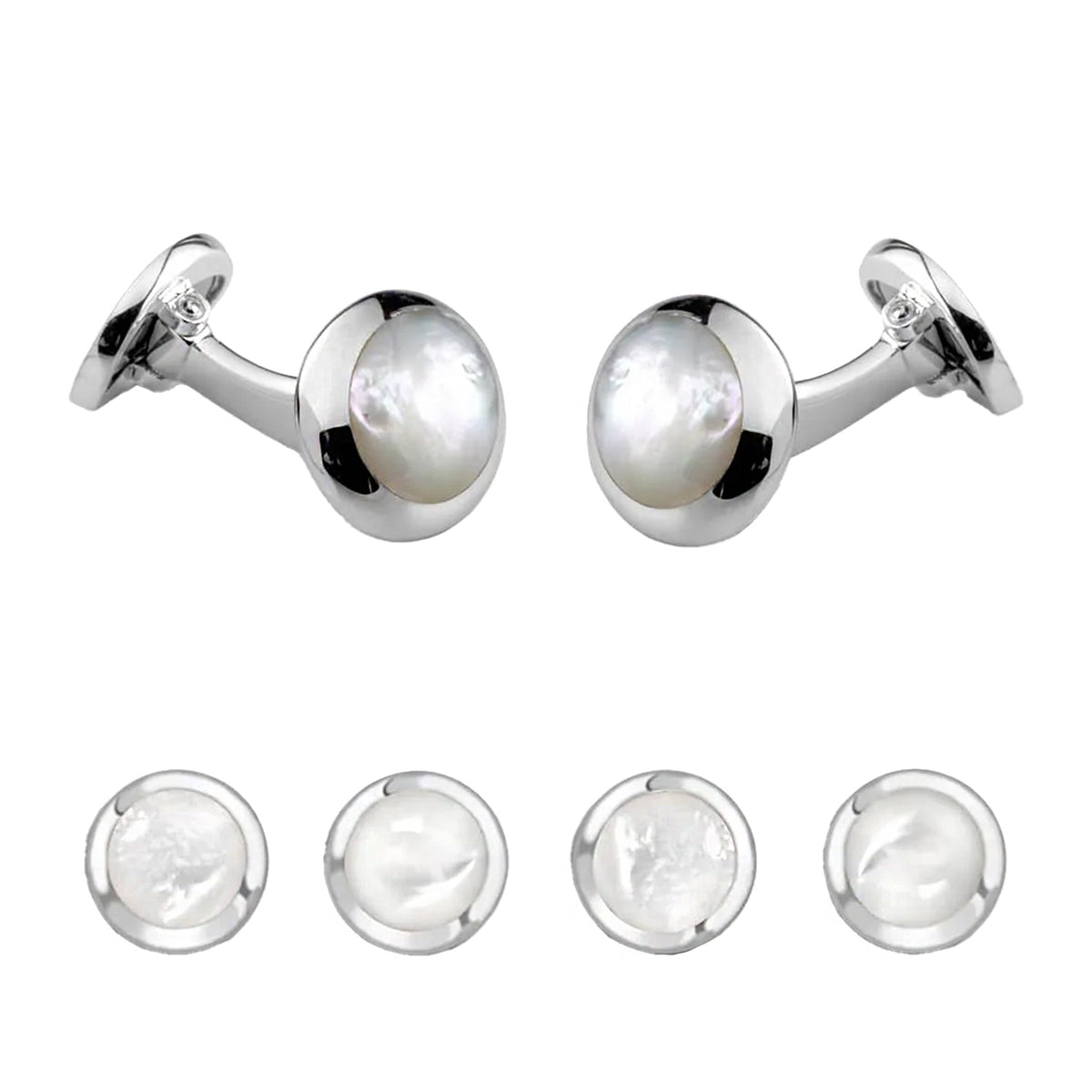 Deakin & Francis Oval White Mother-Of-Pearl Sterling Silver Dress Set