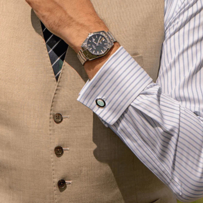 Deakin & Francis Navy Sky Blue & Silver Enamel Sterling Silver Cufflinks