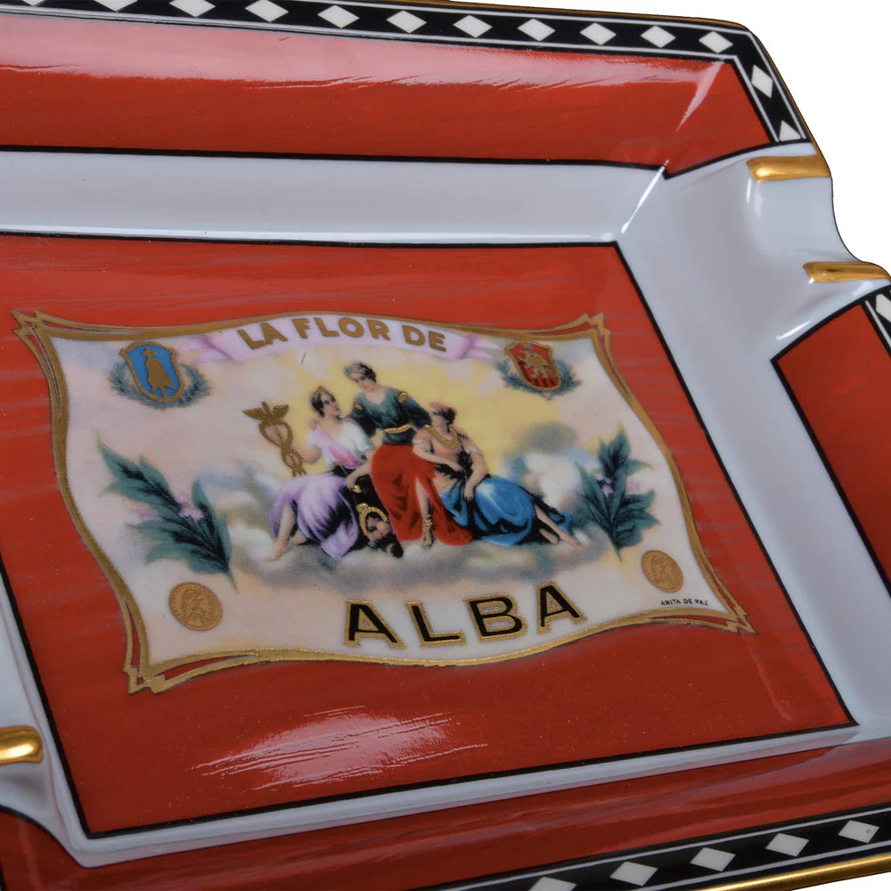 Elie Bleu Red Flor de Alba Porcelain Ashtray
