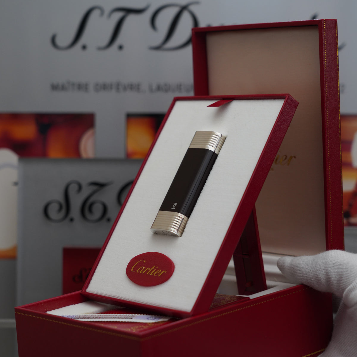 Vintage 1980 Cartier Solid Silver 925 Lighter Argent Massif Agathe Dark Brown