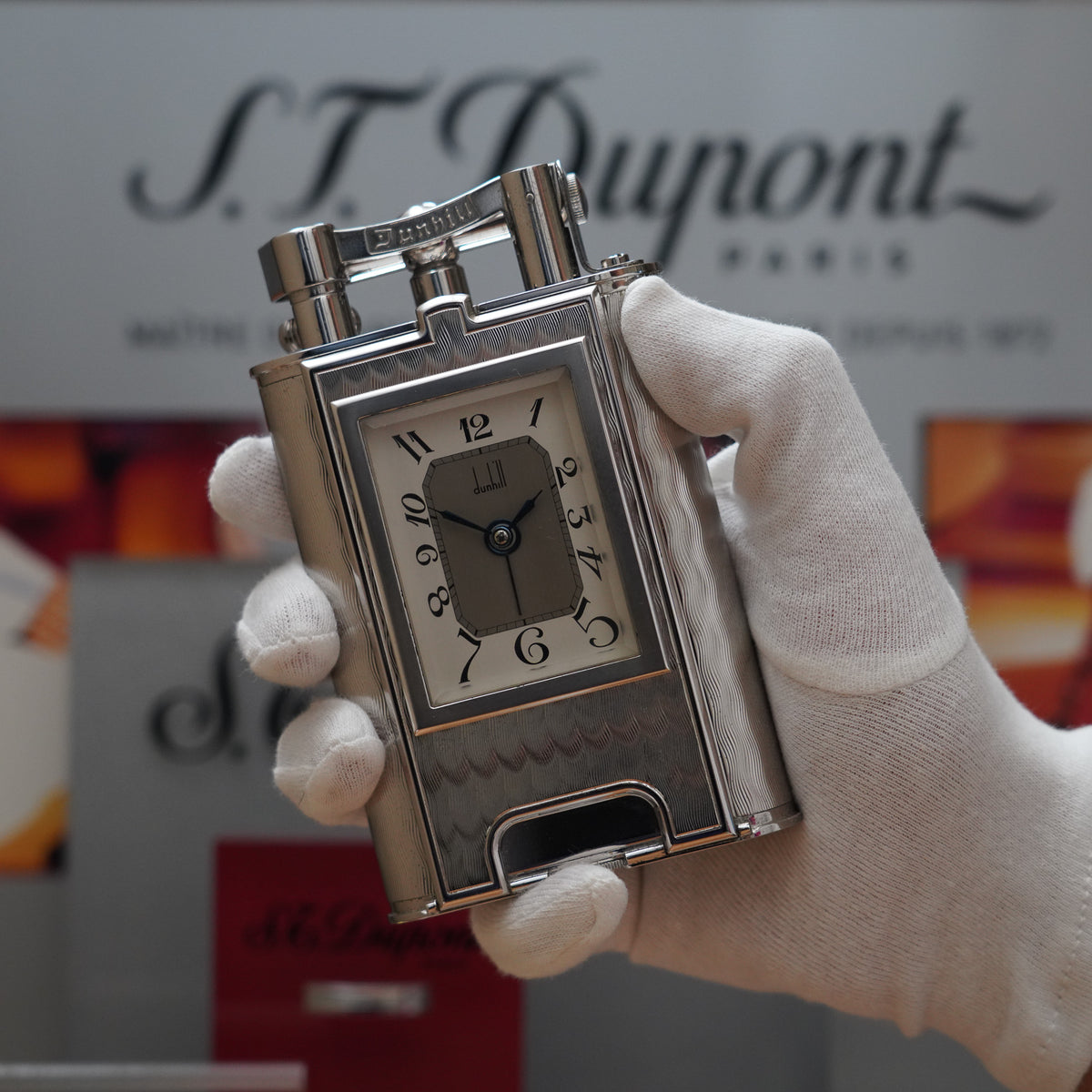 Vintage 1990 Dunhill Limited to Only 200 Giant Charleston Silver Plated Table Lighter with Dunhill Watch