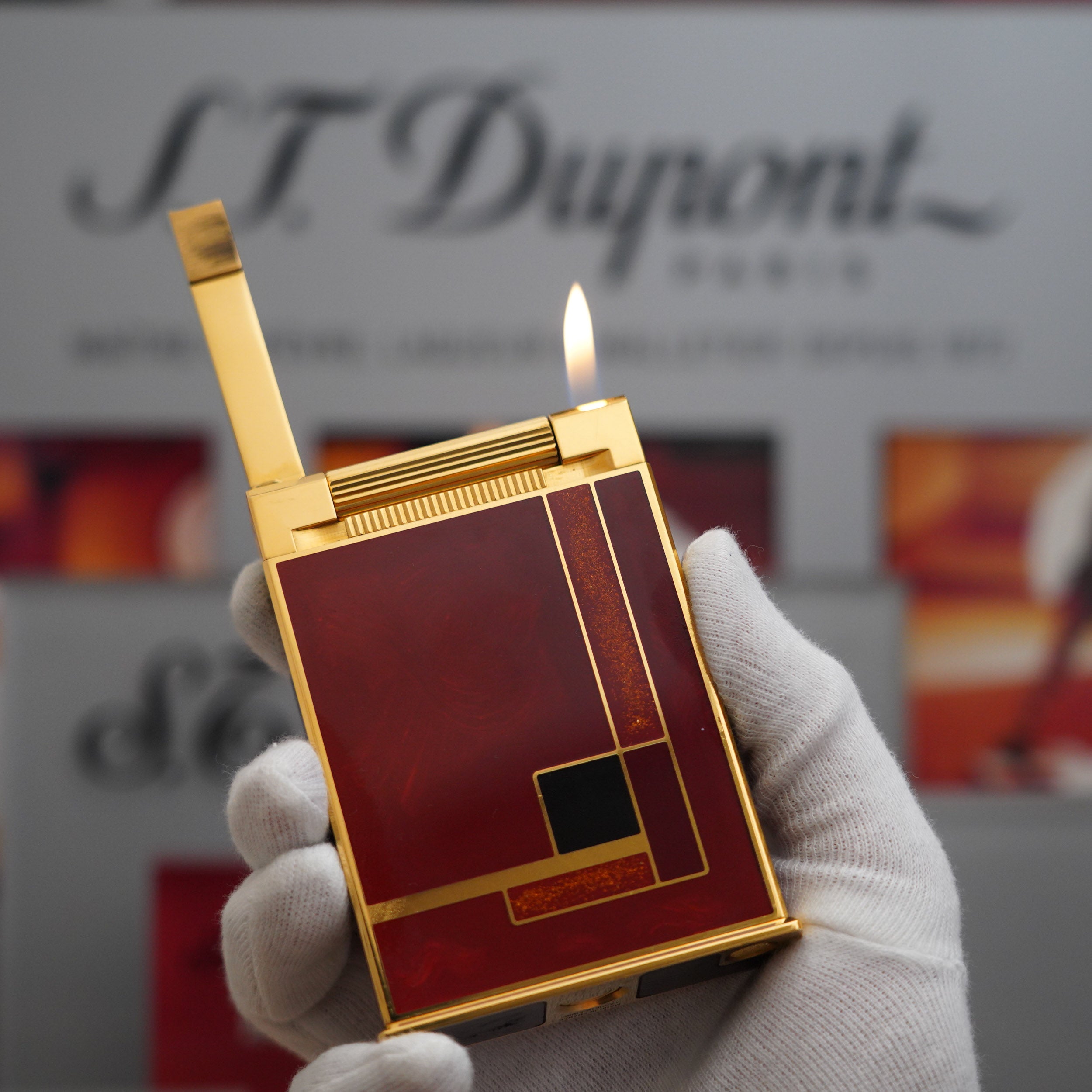 Vintage 1990 S.T. Dupont 18k Jeroboam Gold Dust Red Chinese Lacquer Go