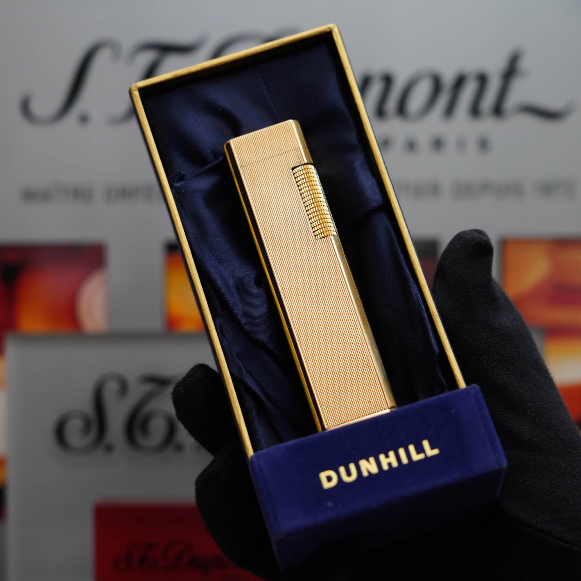 Vintage 1960 Dunhill Tall Boy 24k Gold finish Table Lighter 