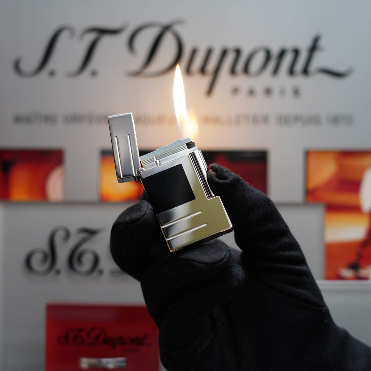 Vintage 1999 St Dupont Abstraction Limited to 2500 Heavy Palladium Finish Ligne 2 Black Lacquer Lighter