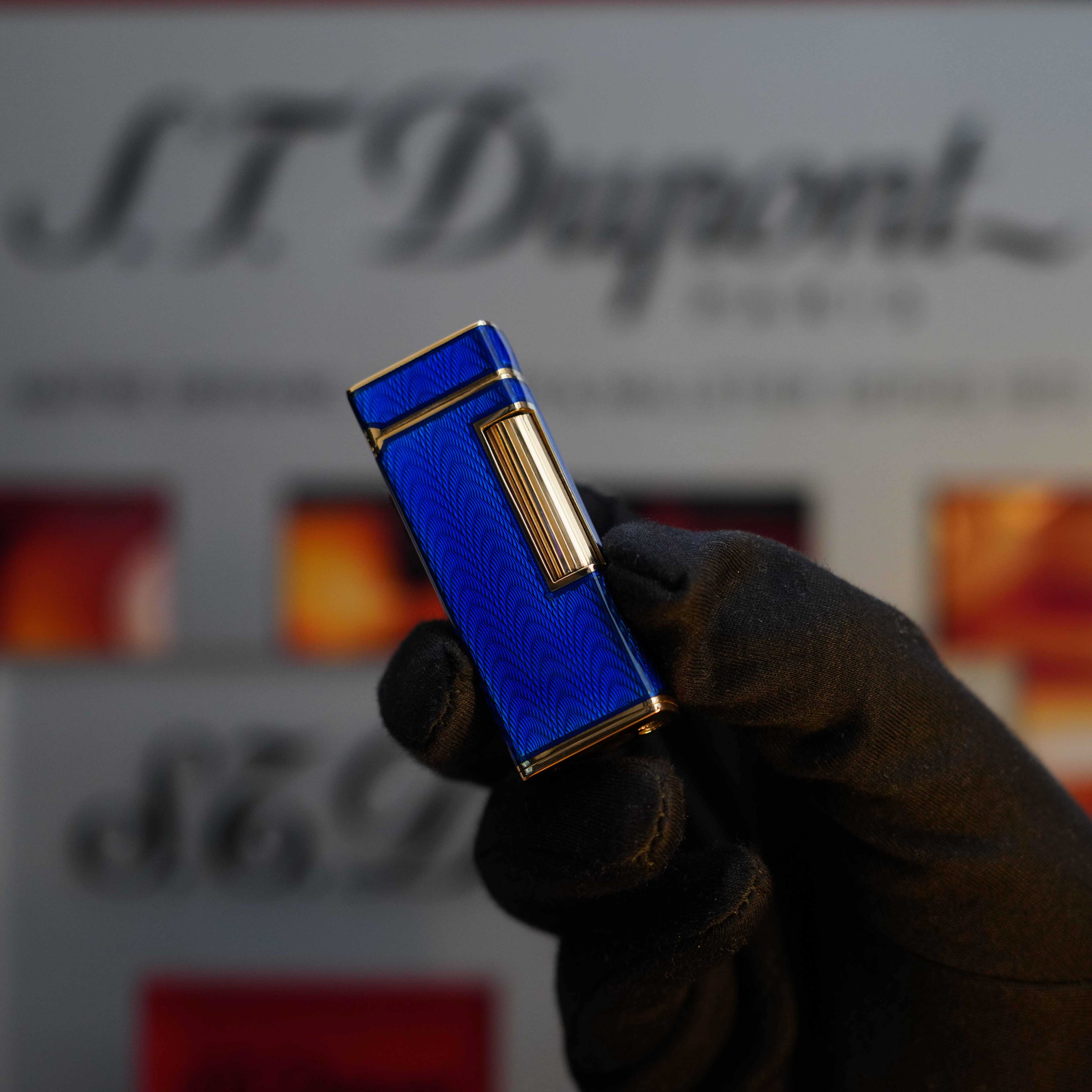 dunhill LONDON VINTAGE ITALY製 シルクアスコットタイ Vintage 1970 Dunhill Rollagas Solid 18k Gold Guilloché Blue Enamel