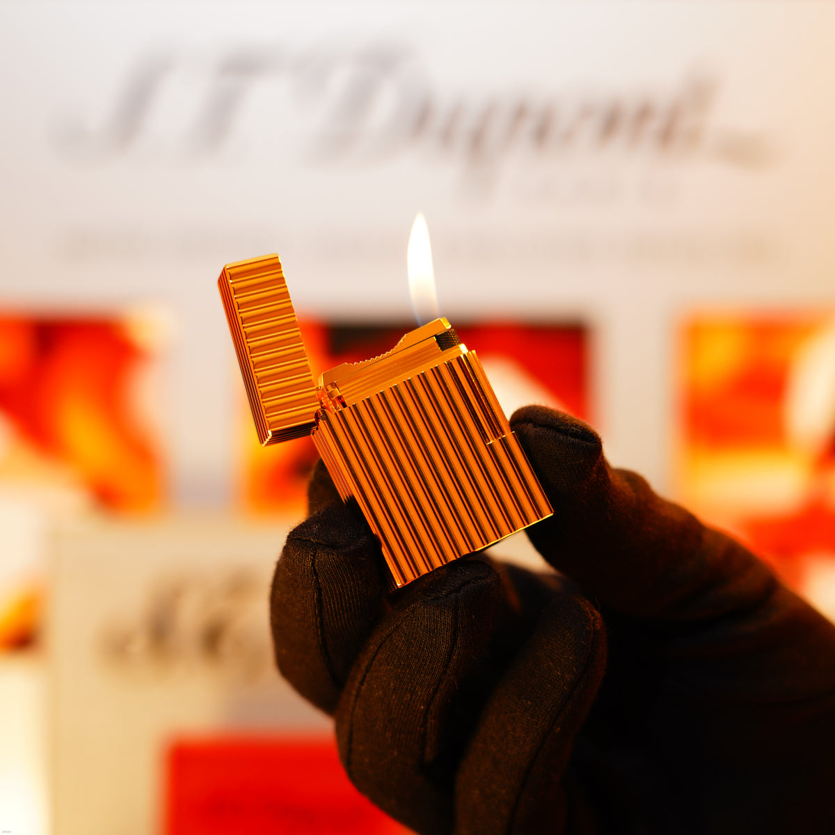 Vintage 1987 S.T. Dupont Ligne 1 Short “Vertical Line” Lighter 20-Micron Gold-Plated Finish, Full Set