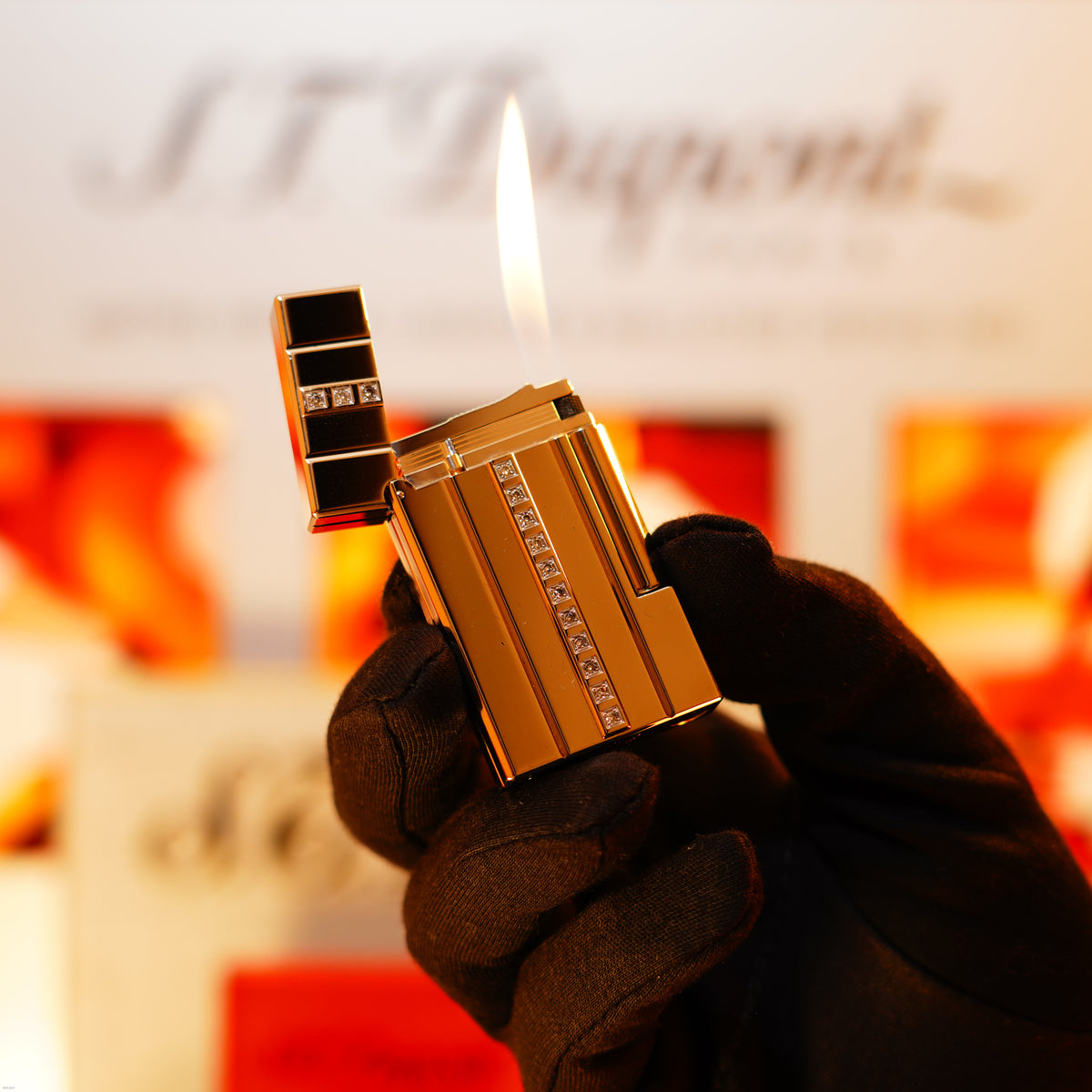 Vintage 2000 S.T. Dupont Ligne 2 Large “Night & Light” Diamonds Edition – Solid Platinum Bar Set with 14 Natural Brilliant Diamonds, Loud Clink, Full Set with Certificate