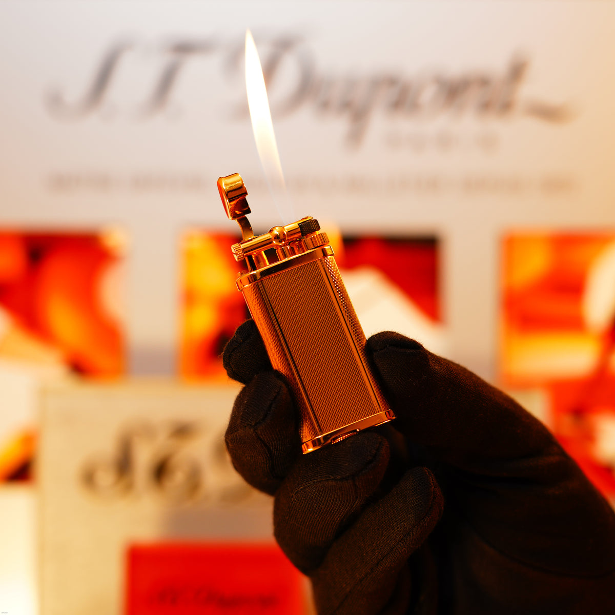 Vintage 1960 Dunhill Unique Standard Lighter – Heavy 24K Gold‑Plated “Barley Pattern”, Fair Honest Wear, Full Set with Box & Papers