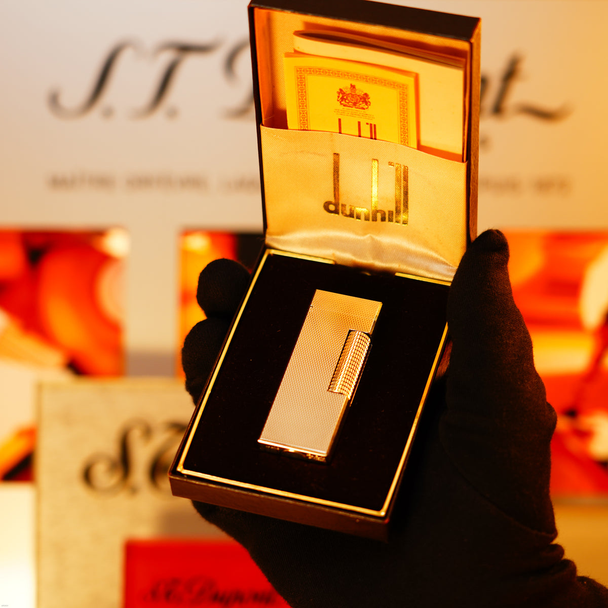 Vintage 1978 Dunhill Rollagas 24K Gold Barley Pattern Lighter – NOS Full Set