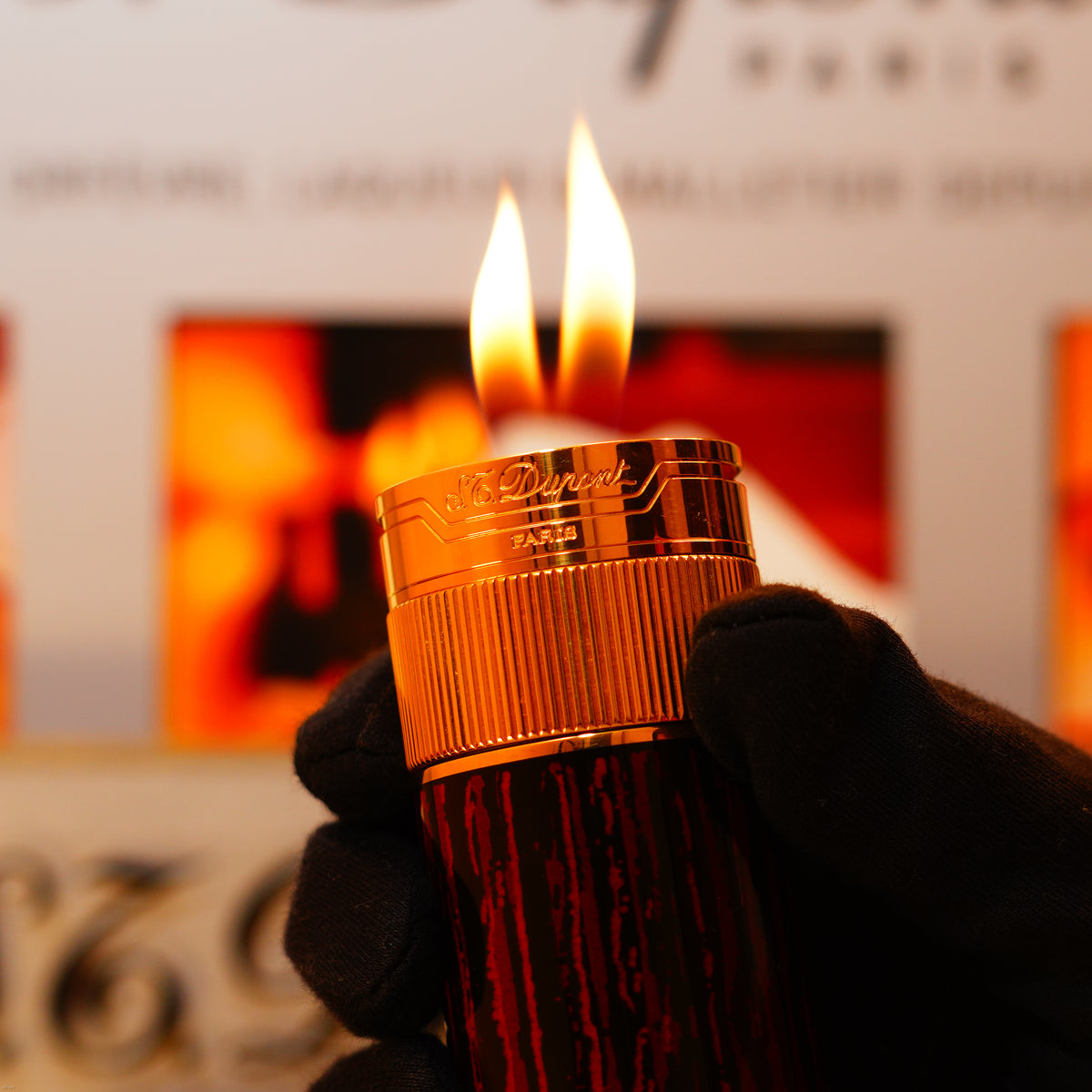 Vintage 1980 S.T. Dupont “Cylinder” Table Lighter Limited – Gold‑Plated Macassar Ebony Lacquer Masterpiece, Rare Desk Model in Excellent Condition
