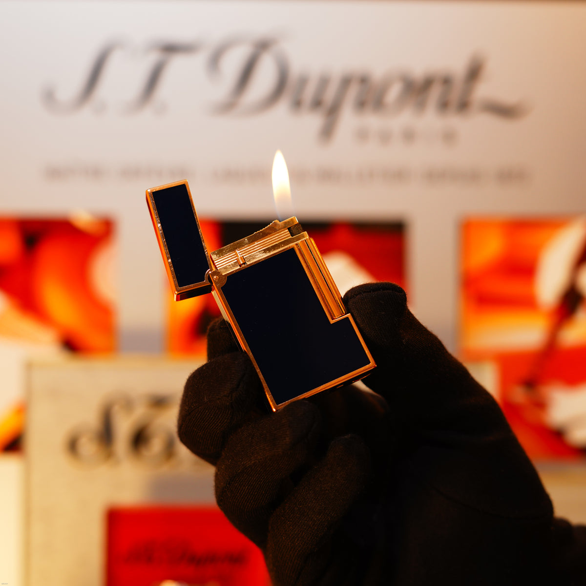 Vintage 1990 S.T. Dupont Ligne 2 Large Dark‑Blue Natural Lacquer Lighter – Rare Model with Full Set, Used with Scratches and Dent, Priced Accordingly
