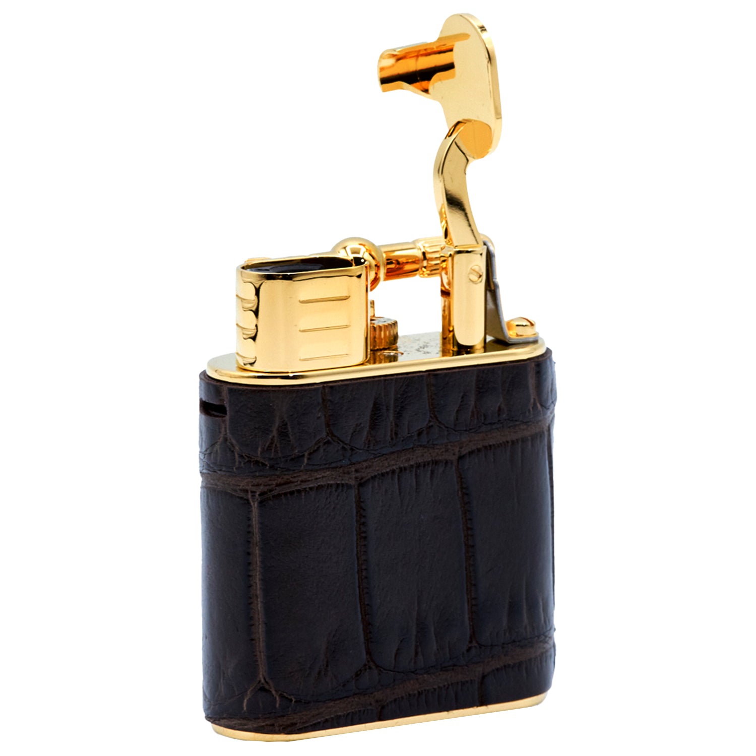 Dunhill Brown Alligator Gold Finish Turbo Lighter | KirbyAllison.com