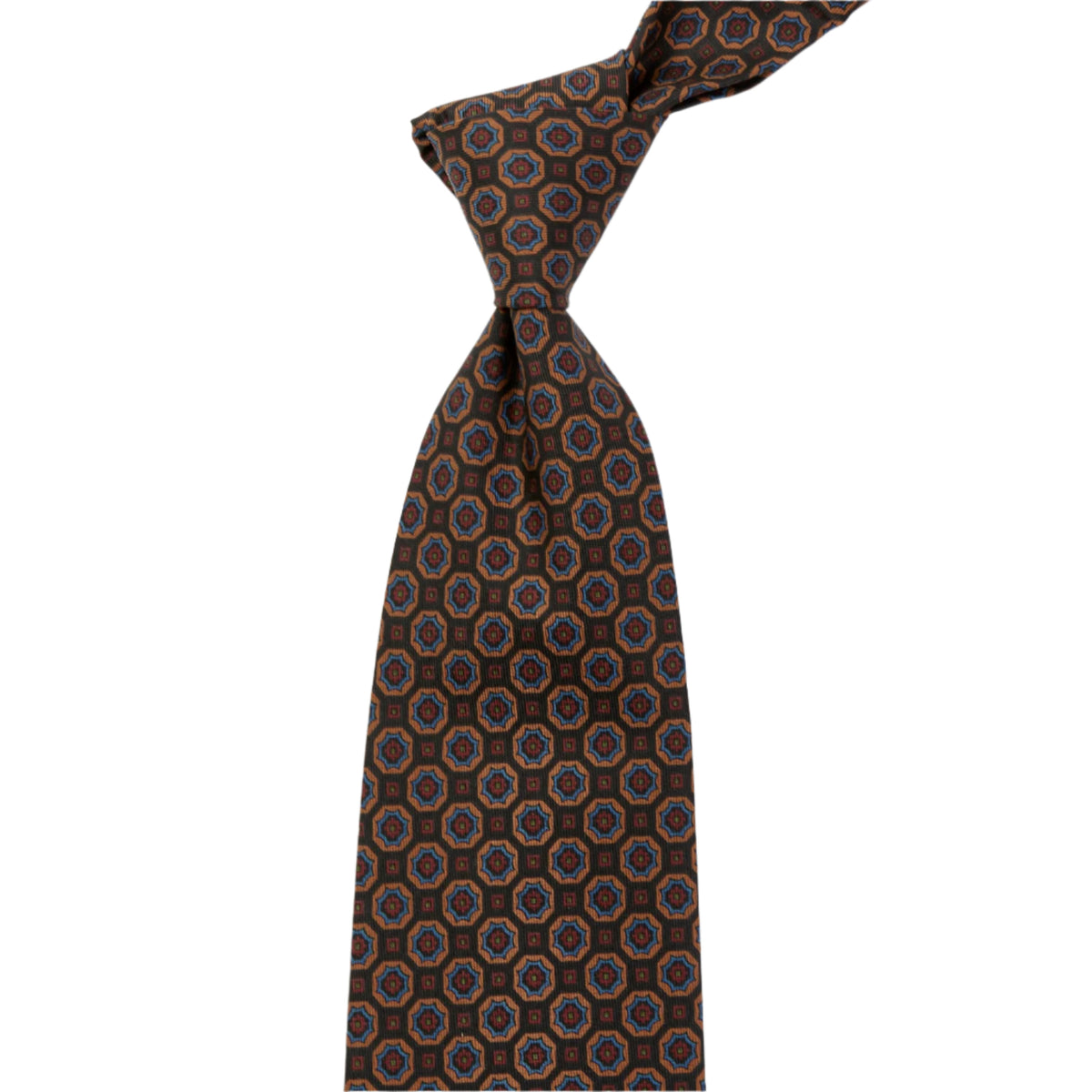 A handmade Sovereign Grade Dark Navy/Tan Floral Medallion Ancient Madder Tie by KirbyAllison.com.