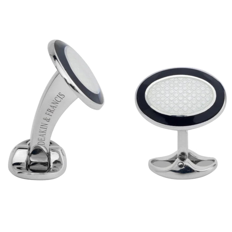 Deakin & Francis Black & White Enamel Sterling Silver Cufflinks