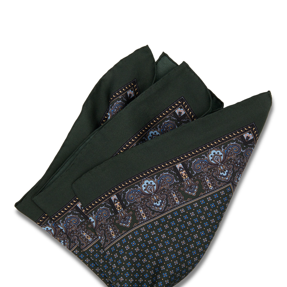 Sovereign Grade 100% Silk Forest Green Repeating Floral Pocket Square