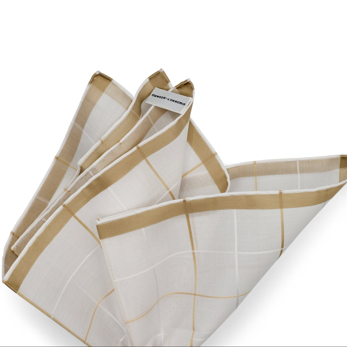 Simonnot Godard Quadrille White and Ivory Satin Check 100% Cotton Pocket Square