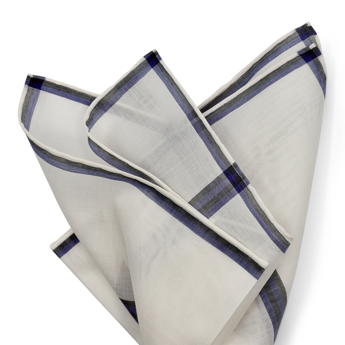 Simonnot Godard Smoking White With Blue & Black Border Cotton Pocket Square