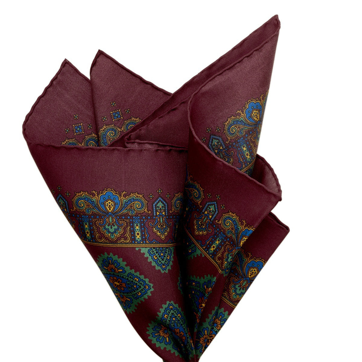 Sovereign Grade 100% Silk Large Medallion Burgundy Pocket Square