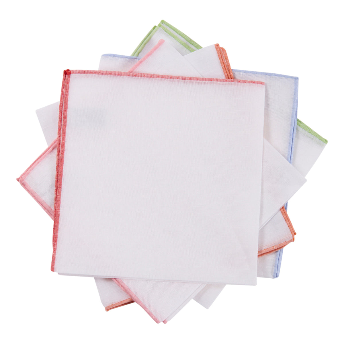 Simonnot Godard White with Color Border Cotton/Linen Pocket Square