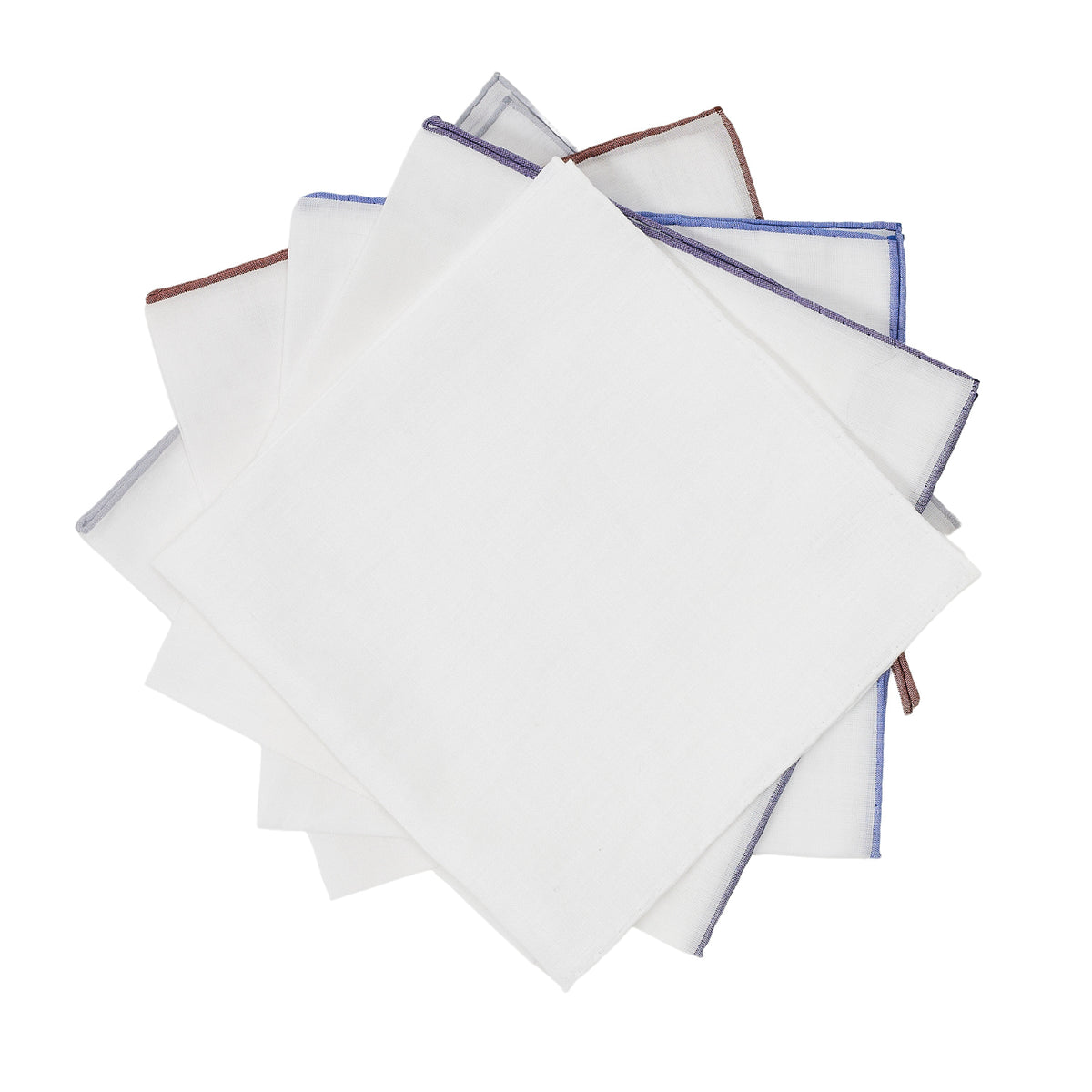 Large Simonnot Godard White with Color Border Cotton Pocket Square