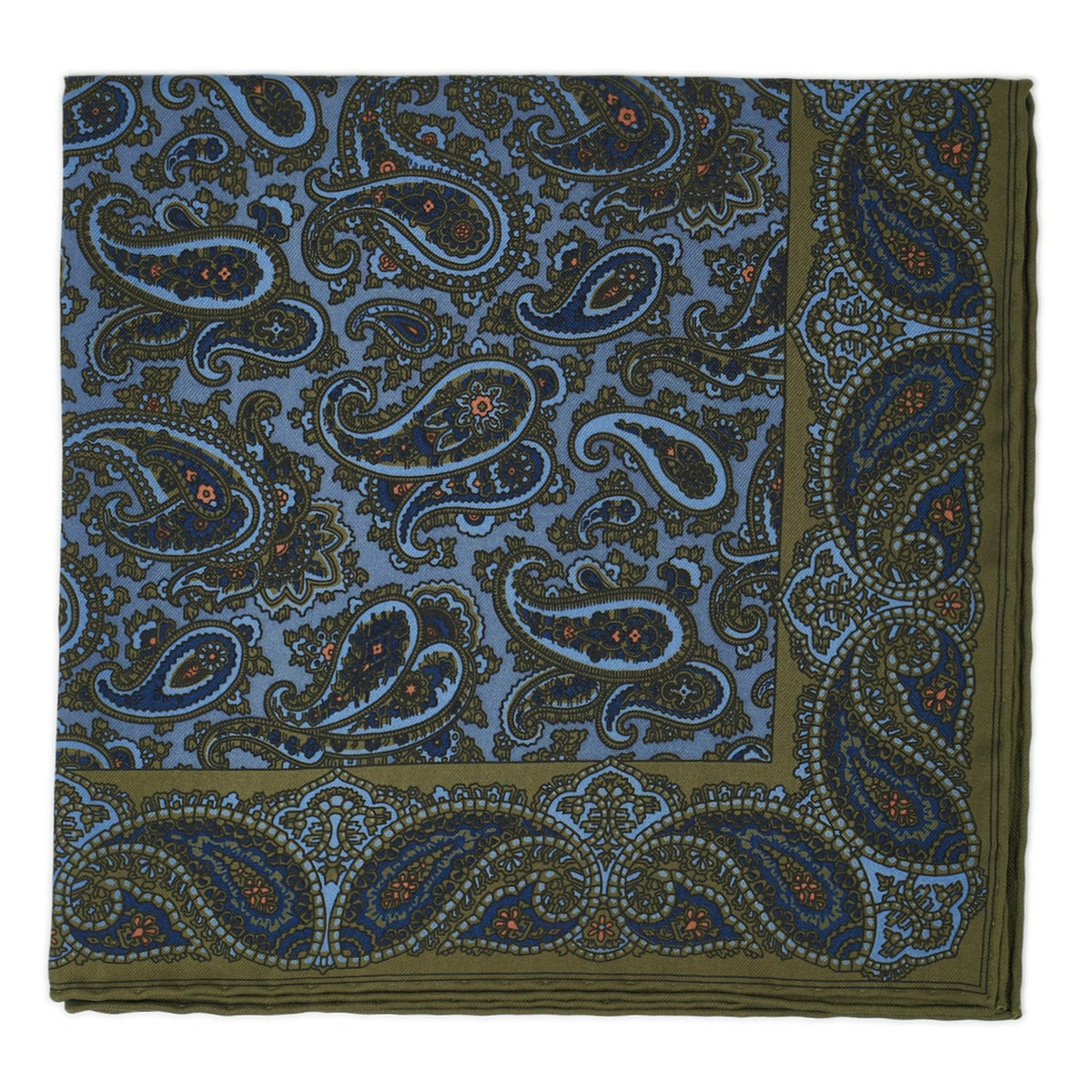 Sovereign Grade Olive and Blue Paisley Ancient Madder Pocket Square