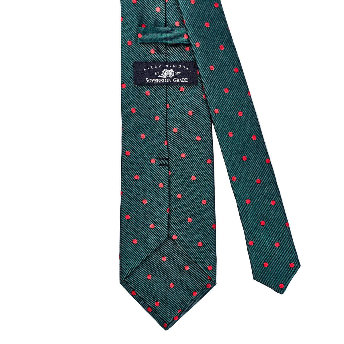 Sovereign Grade Woven Green Wide Red Dot Tie - 150 cm