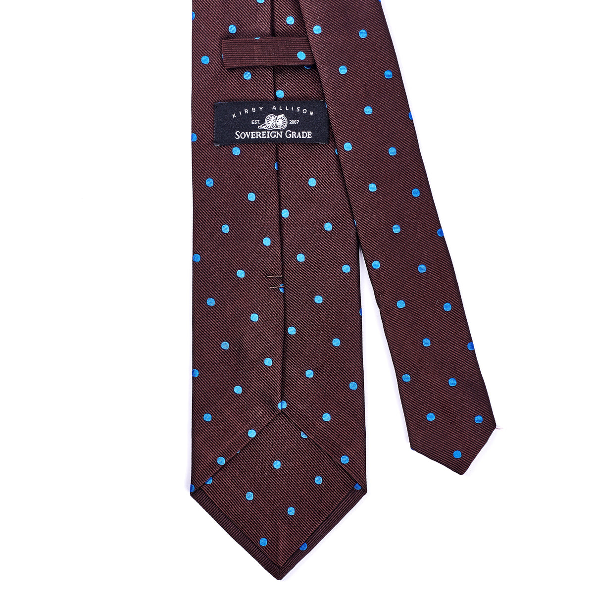Sovereign Grade Woven Brown Blue Wide Dot Tie - 150 cm