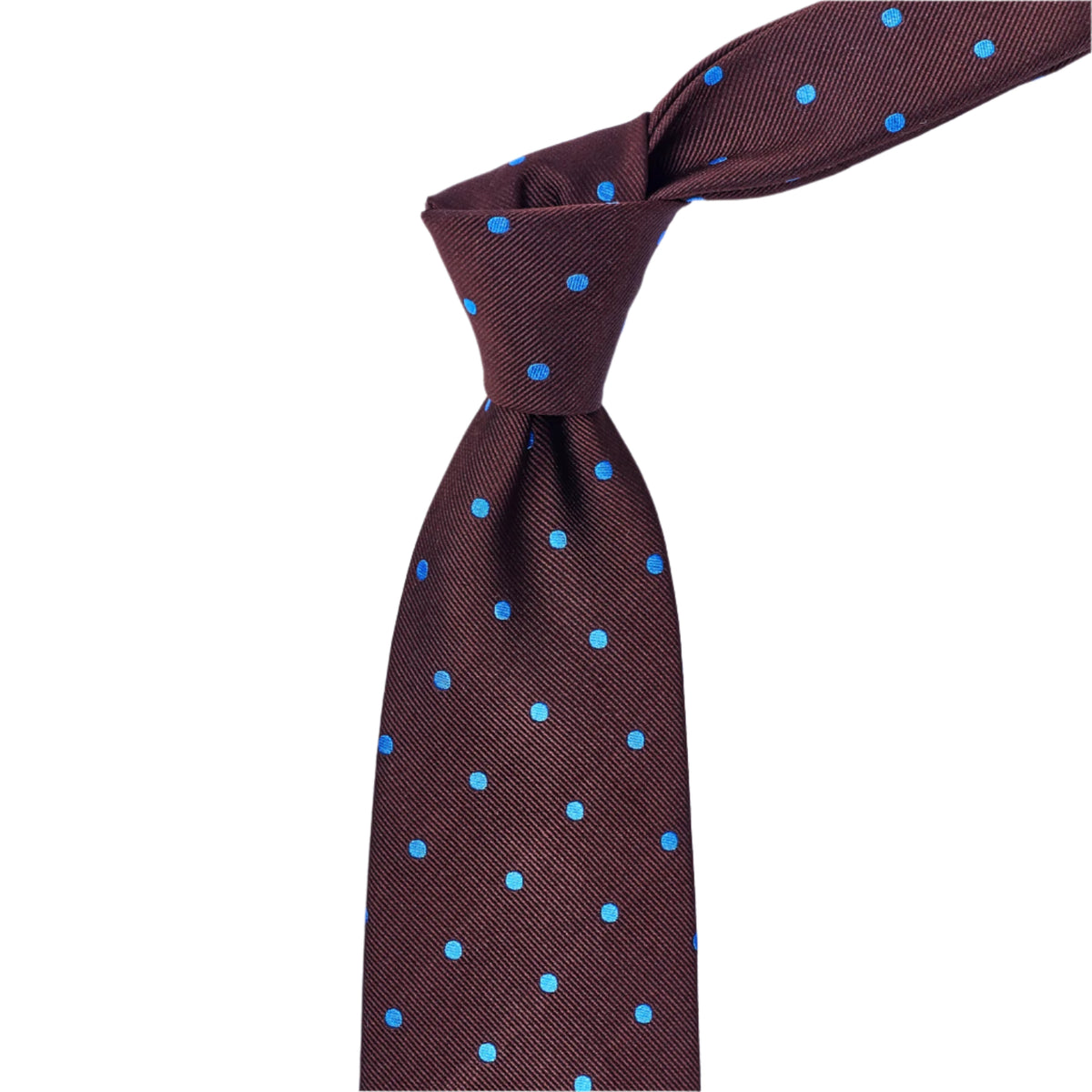 Sovereign Grade Woven Brown Blue Wide Dot Tie - 150 cm