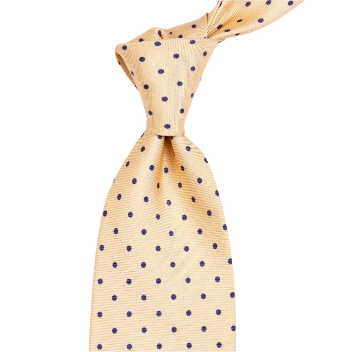 Sovereign Grade Champagne-Navy London Dot Printed Silk Tie - 150 cm