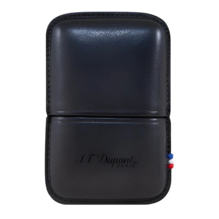 An S.T. Dupont Black Leather Line 2 Lighter Case with a flag on it.