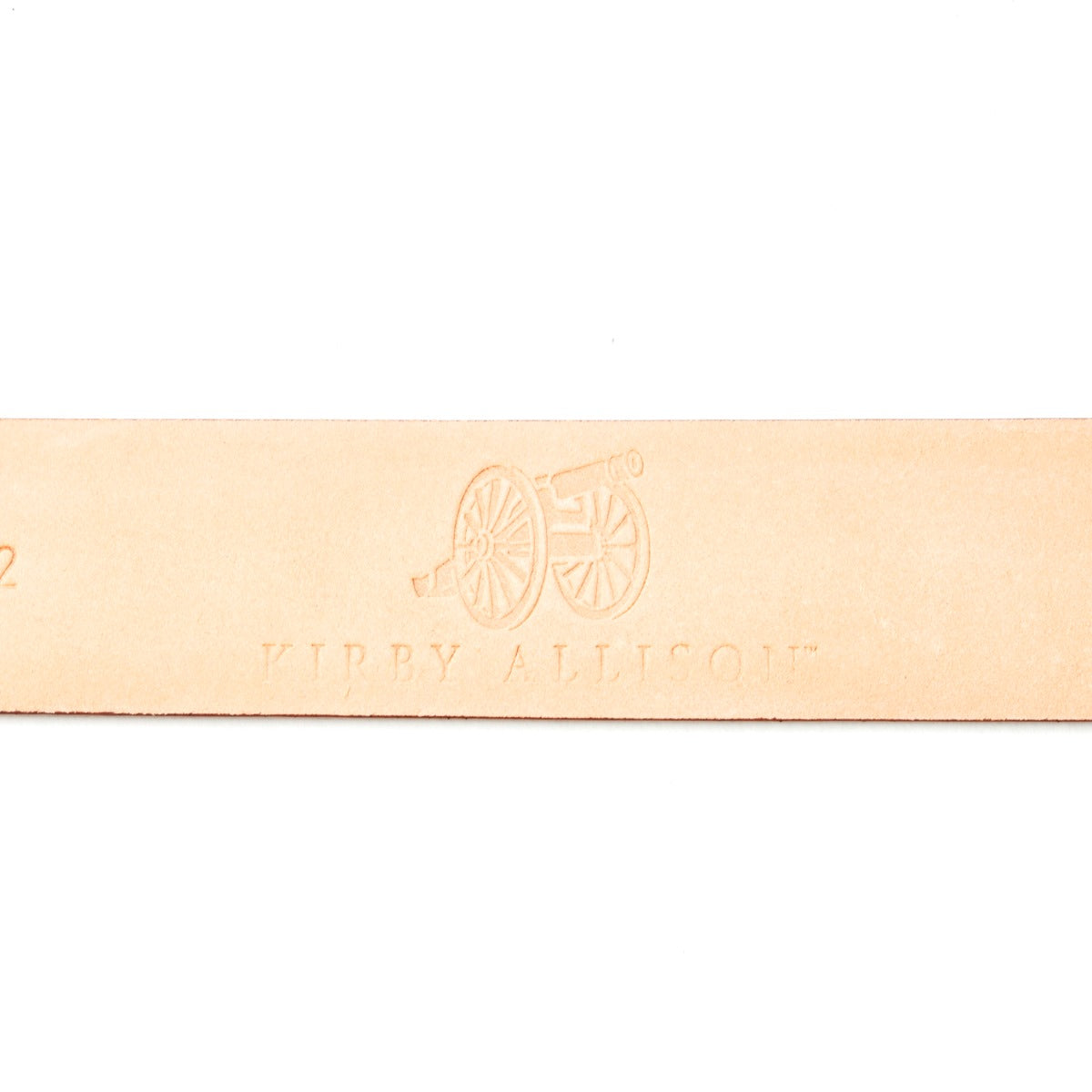 A Sovereign Grade Brown Grained Calfskin Dress Belt with a logo on it, made from Italian calfskin by KirbyAllison.com.