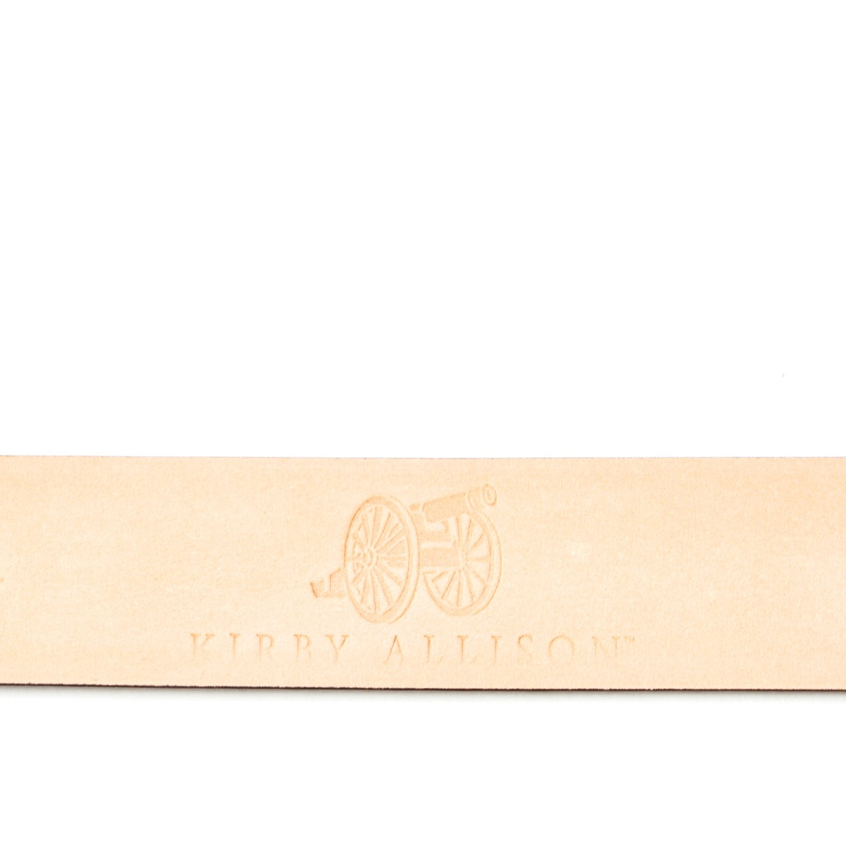 A handcrafted Italian Sovereign Grade Black Grained Calfskin Dress Belt with the word KirbyAllison.com on it.