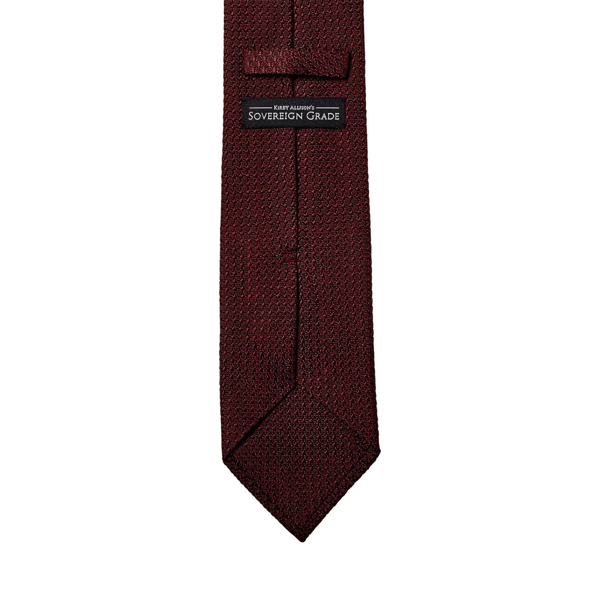 A Sovereign Grade Grenadine Grossa Burgundy Tie by KirbyAllison.com on a white background.