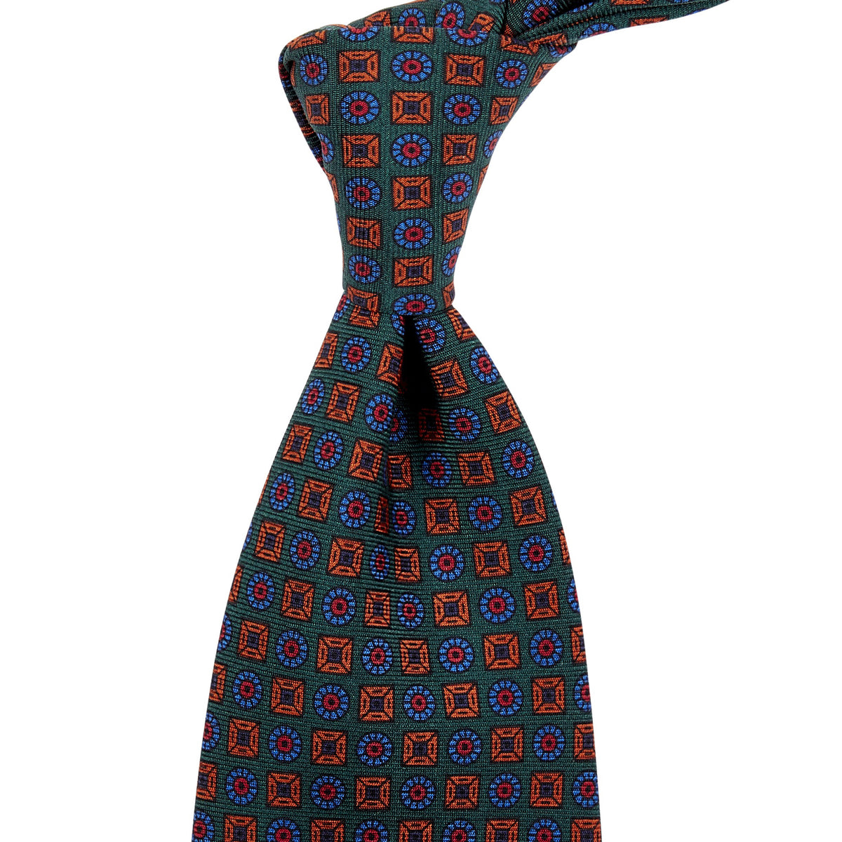 Sovereign Grade Green Alternating Square Floral Ancient Madder Tie