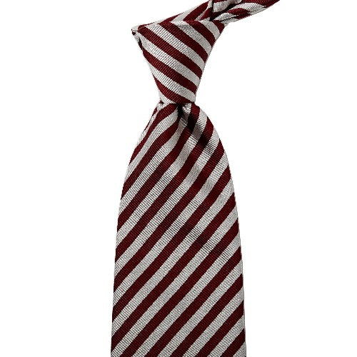 Sovereign Grade Burgundy & Silver London Stripe Silk Tie - 150 cm