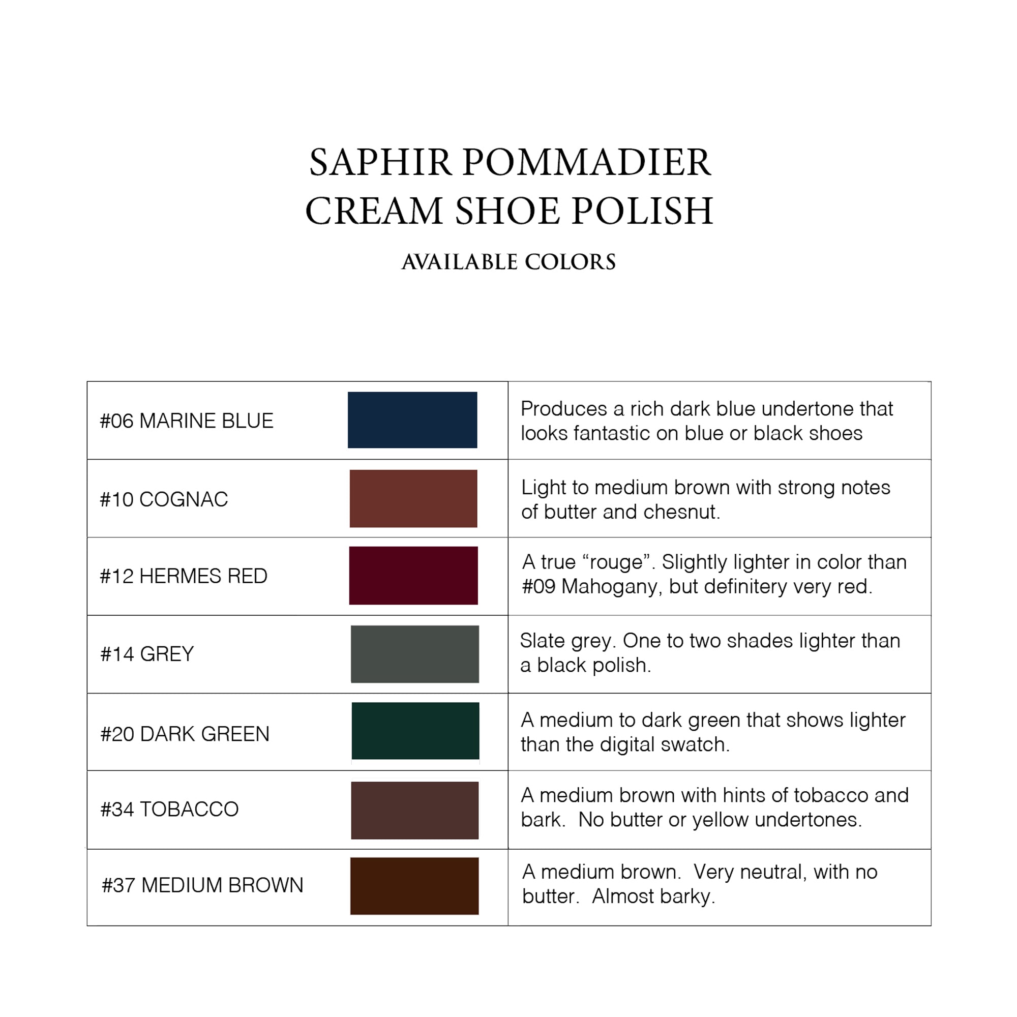 Saphir store polish colors