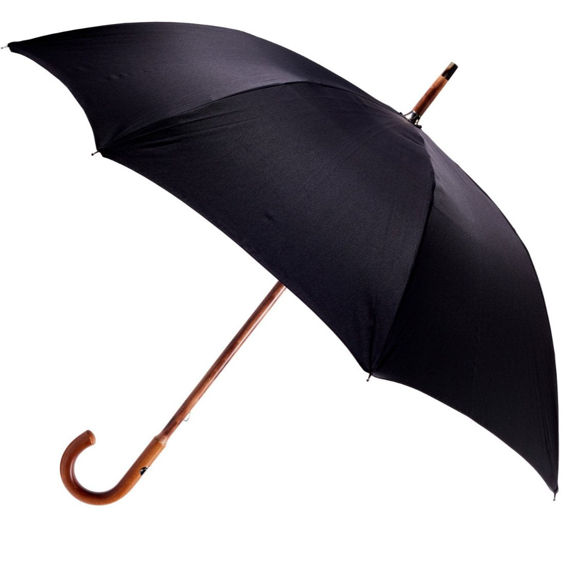 A handcrafted Black Canopy Umbrella with Malacca Handle by KirbyAllison.com.