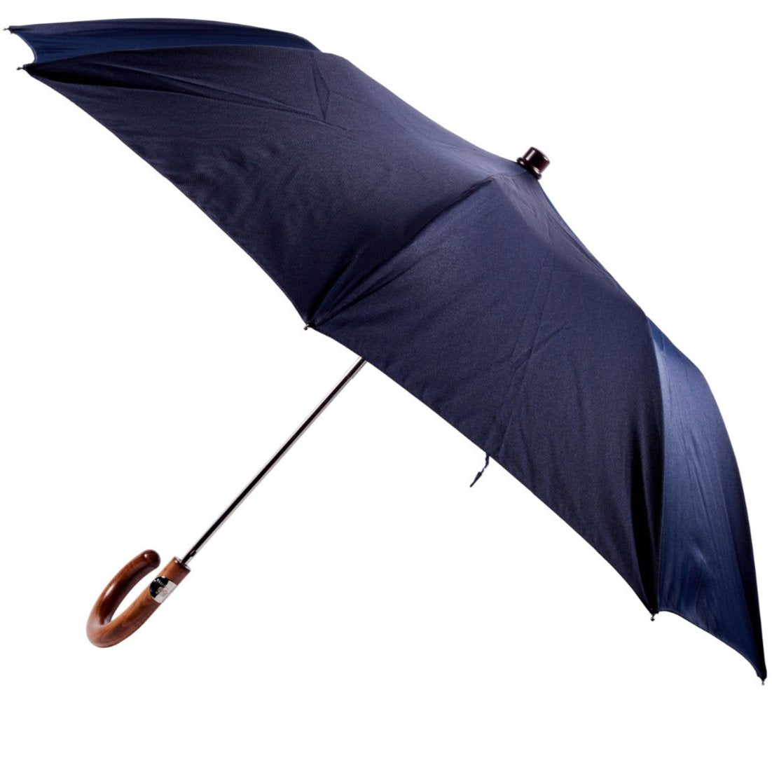 A Navy Travel Umbrella with Maple Handle from KirbyAllison.com.
