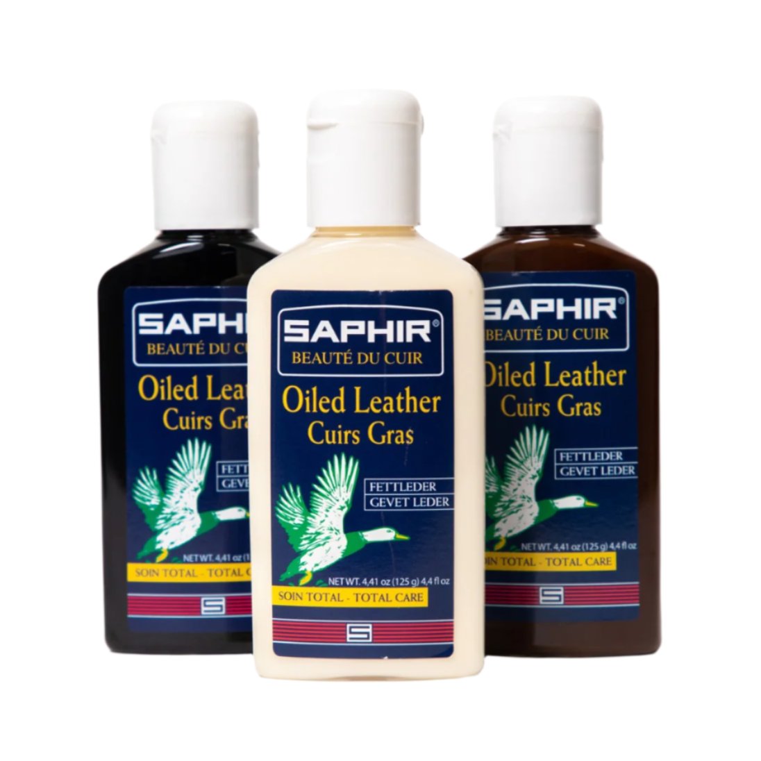 Three bottles of KirbyAllison.com's Saphir Chromexcel Oiled Leather Cream.
