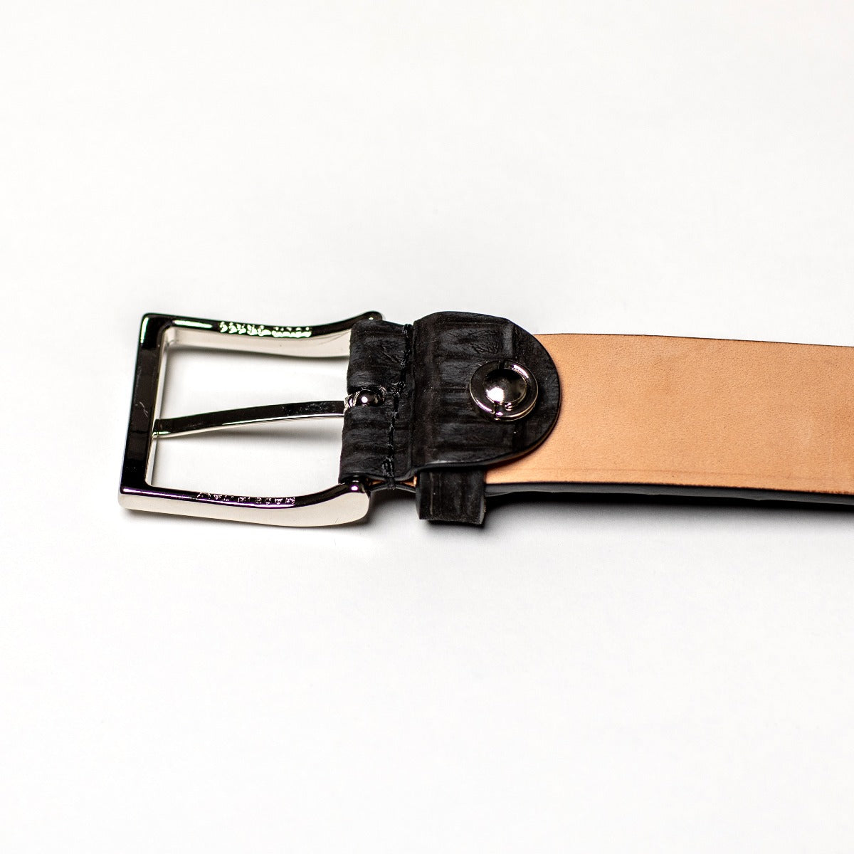 Vintage Cobbler Navy Embossed Leather Belt, Made in Spain