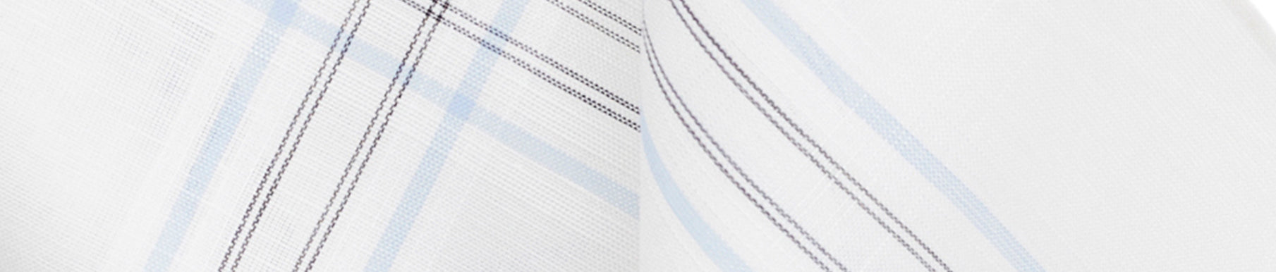 Close-up of a white fabric with blue and black plaid lines, likely part of a handkerchief or cloth napkin.